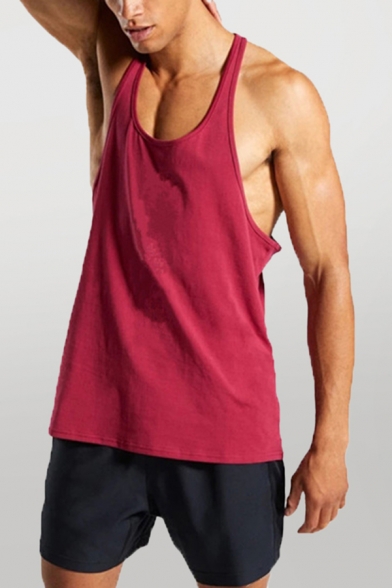 Stylish Mens Tank Top Solid Color Scoop Neck Sleeveless Regular Fitted Tank Top