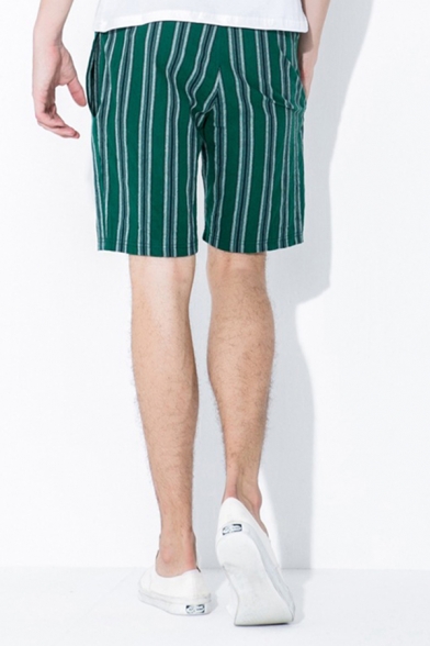 Cozy Shorts Striped Pattern Pocket Drawstring Mid Rise Regular Fit Shorts for Men