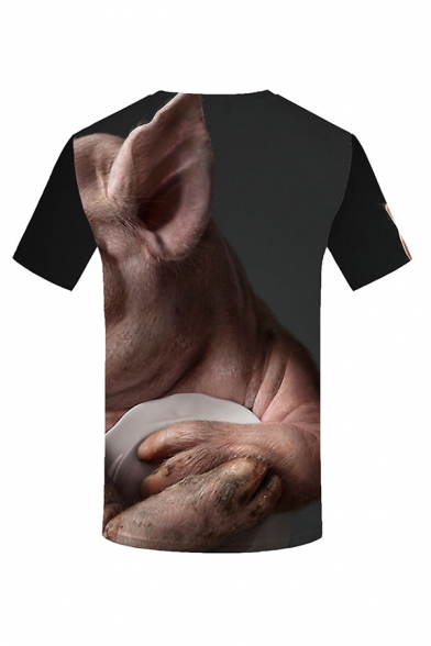 Mens 3D T-Shirt Fashionable Pig Pattern Crew Neck Short Sleeve Slim Fitted T-Shirt