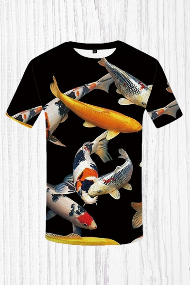 Mens 3D T-Shirt Simple Carp Pattern Slim Fitted Round Neck Short Sleeve T-Shirt