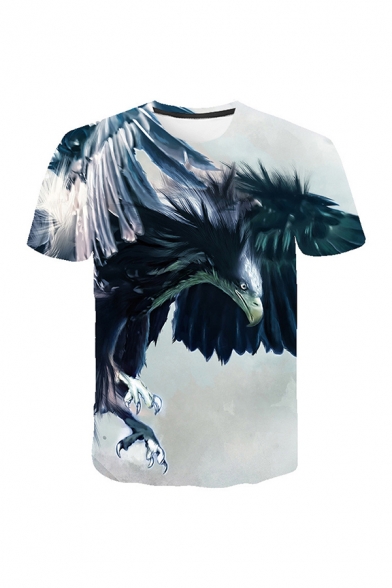 Mens 3D T-Shirt Simple Eagle Cloud Painting Crew Neck Short Sleeve Regular Fitted T-Shirt