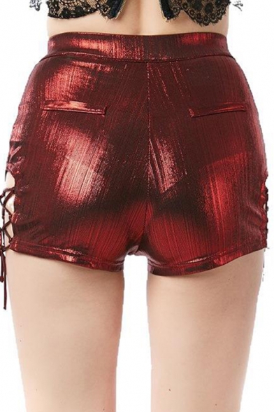Sexy Ladies Solid Color Lace-up Sides Slim Fitted Shorts for Party
