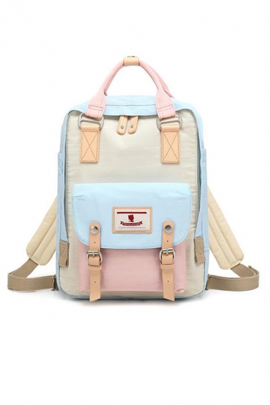 Stylish Buckle Design Color Block Cute Casual Backpack School Bag for Juniors