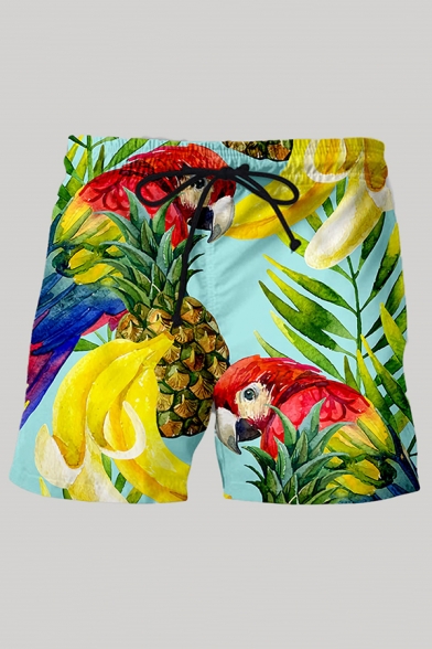 Tropical Style 3D Relax Shorts Tropical Animal Parrot Pineapple Banana Floral Leaf Pattern Drawstring Pocket Straight Fit Mid Rise Mid Thigh Relax Shorts for Men