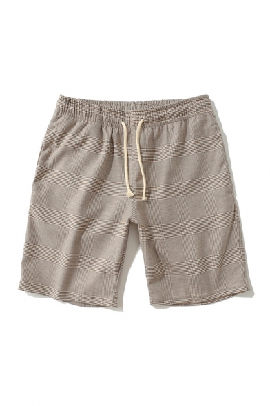 Casual Mens Shorts Checked Pattern Pocket Drawstring Mid Rise Regular Fitted Shorts
