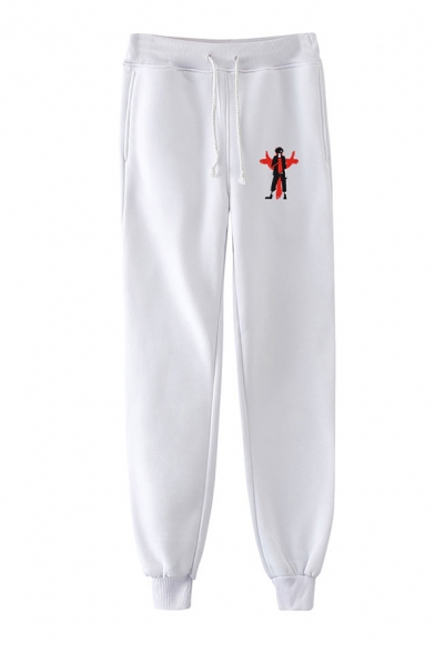 Cozy Jogger Pants Cartoon Character Pocket Drawstring Cuffed Mid Rise Regular Fit 7/8 Length Jogger Pants for Men