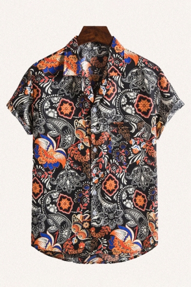 mens short sleeve printed button up shirts