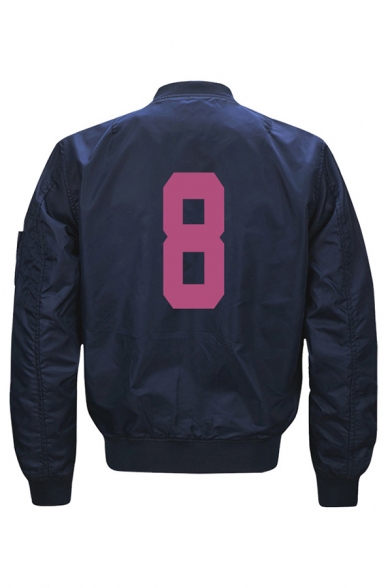 Leisure Number Logo Graphic Long Sleeve Zipper Front Quilted Regular Fit Blue Baseball Jacket
