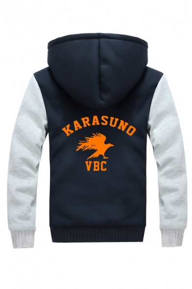Letter Karasuno Vbc Logo Graphic Camo Long Sleeve Zip Up Sherpa Liner Regular Fit Leisure Jacket for Men