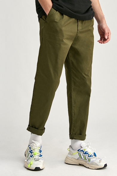 Mens Lounge Pants Basic Solid Color Pockets Cuffed Zipper Fly Tapered Fit Long Lounge Pants