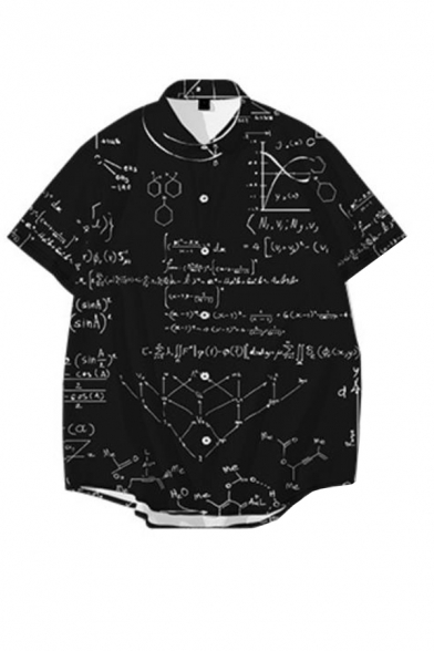 Mens New Trendy Cool Mathematical Formula Pattern Basic Short Sleeve Button Up Beach Shirt