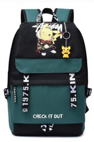 Popular Letter Midoriya Cartoon Graphic Contrasted Straps Large Capacity Backpack in Blue