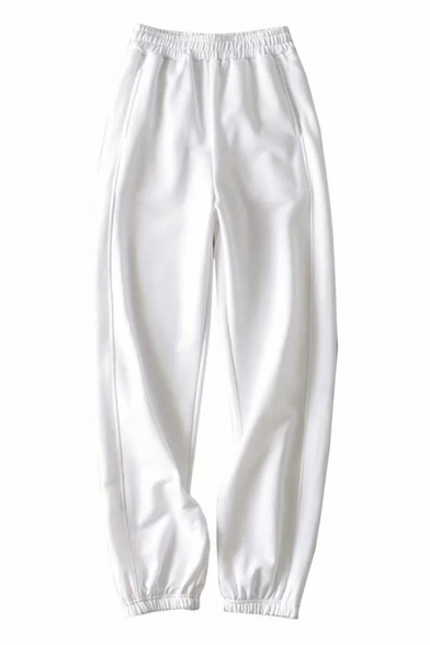 Trendy Womens White Drawstring Waist Elastic Cuffs Long Relaxed Sweatpants