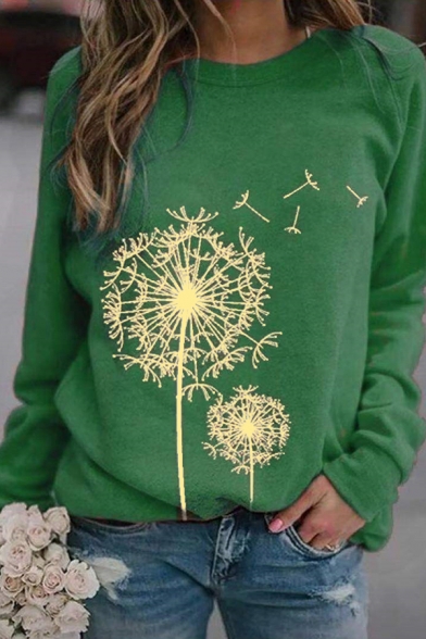 Casual Fashion Long Sleeve Crew Neck Dandelion Printed Relaxed Fit Pullover Sweatshirt for Women
