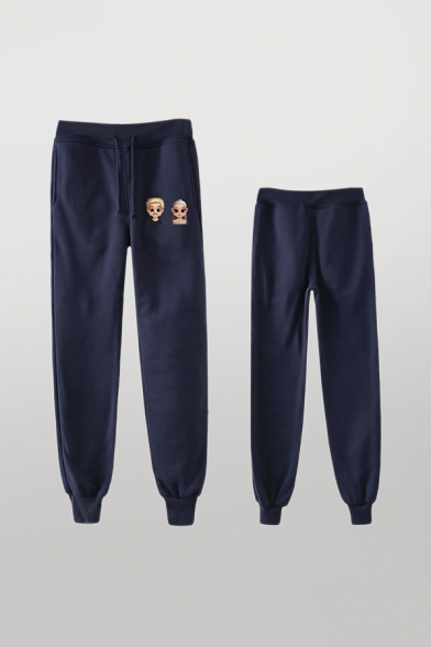 Cozy Mens Jogger Pants Cartoon Character Pattern Pocket Drawstring Cuffed Mid Rise Regular Fit 7/8 Length Jogger Pants