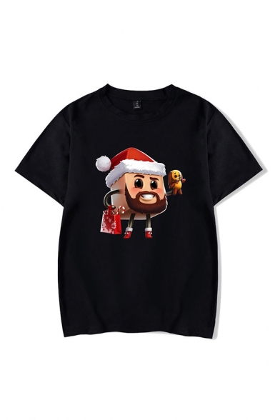 Fashion Mens Christmas T-Shirt Cartoon Character Dog Gifts Pattern Loose Fit Crew Neck Short Sleeve Tee Top