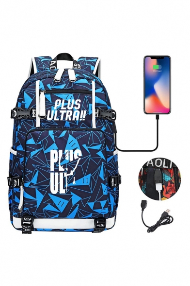 Fashionable Geo Starry Sky Letter Plus Ultra Graphic Patched Pockets Large Capacity Backpack
