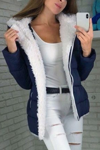 Leisure Ladies Solid Color Sherpa Liner Long Sleeve Hooded Regular Fit Jacket