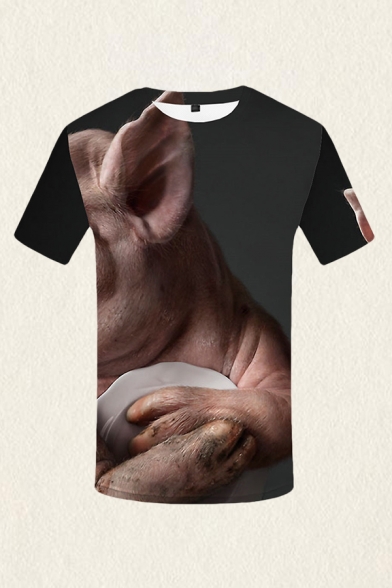 Mens 3D T-Shirt Fashionable Pig Pattern Crew Neck Short Sleeve Slim Fitted T-Shirt