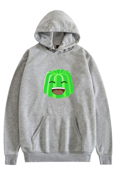 Mens Fashion Hoodie Cartoon Jelly Smiling Face Pattern Drawstring Loose Fitted Long-sleeved Hooded Sweatshirt with Pocket