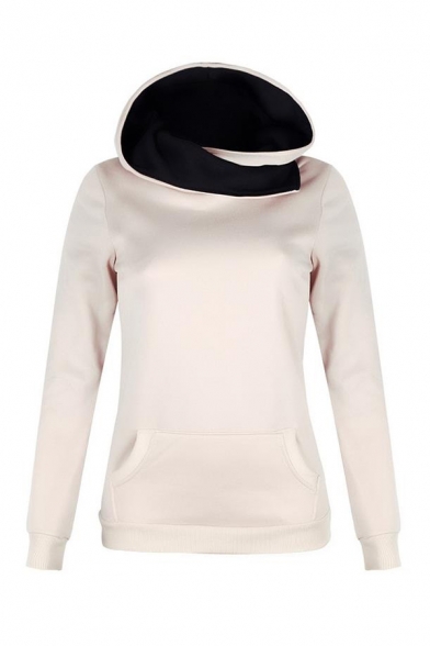 Personality Button Embellished Funnel Neck Long Sleeve Pouch Pocket Slim Fit Plain Hoodie