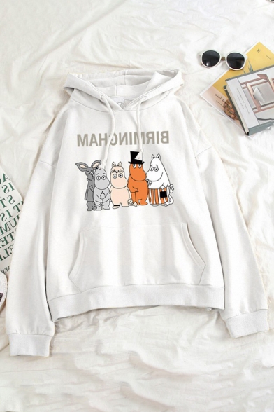 Womens Trendy Bear Graphic Long Sleeve Drawstring Pouch Pocket Loose Fit Hoodie
