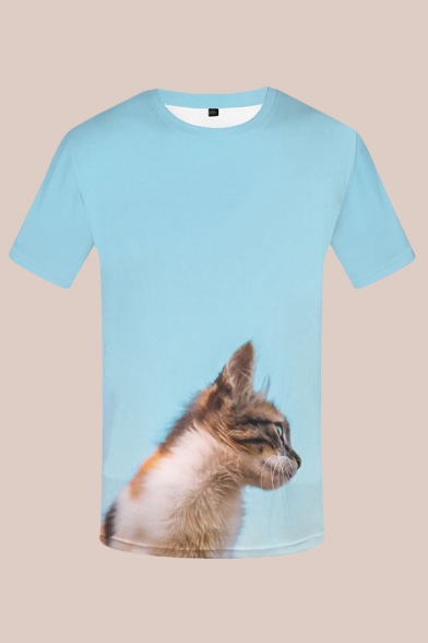 Cool Mens 3D Tee Top Cat Pattern Short Sleeve Slim Fitted Crew Neck Tee Top