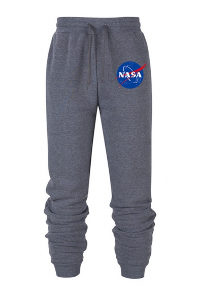Leisure Guys Letter Nasa Printed Striped Side Drawstring Waist Cuffed Ankle Fit Sweatpants