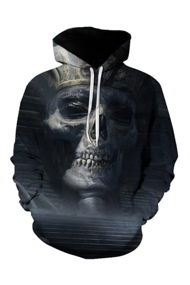Mens 3D Hooded Sweatshirt Simple Skull Striped Scarf Printed Drawstring Long Sleeve Regular Fit Hooded Sweatshirt
