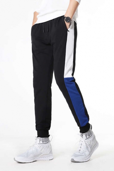 New Stylish Cool Letter LOGO Printed Tape Side Drawstring Waist Casual Unisex Black Track Pants Joggers