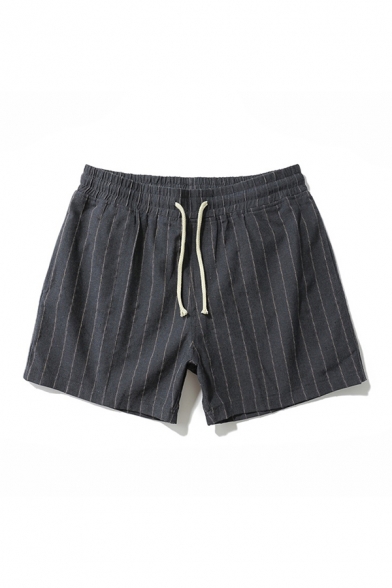 Stylish Mens Shorts Striped Pattern Pocket Drawstring Mid Rise Regular Fit Shorts
