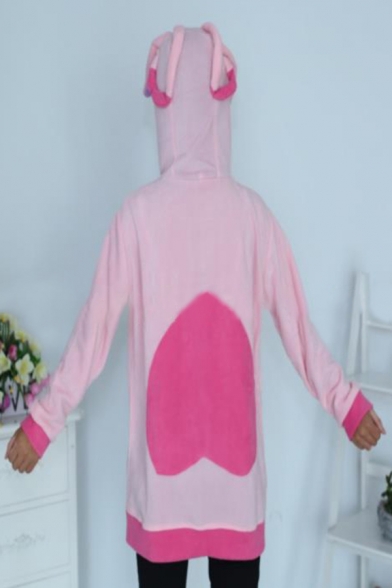 Girls Cute Pink Unicorn Design Long Sleeve Zip Up Fitted Hoodie