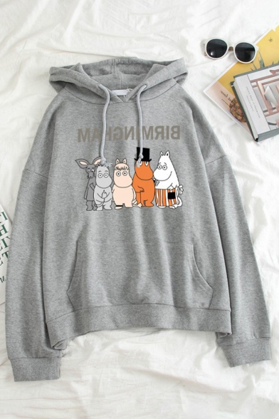 Womens Trendy Bear Graphic Long Sleeve Drawstring Pouch Pocket Loose Fit Hoodie