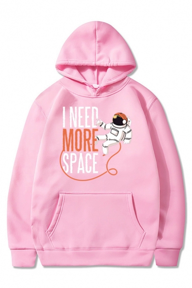 Chic Letter I Need More Space Astronaut Graphic Long Sleeve Loose Fitted Hoodie with Pocket