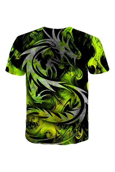 Chic Mens 3D Tee Top Dragon Totem Pattern Regular Fitted Short Sleeve Crew Neck Tee Top