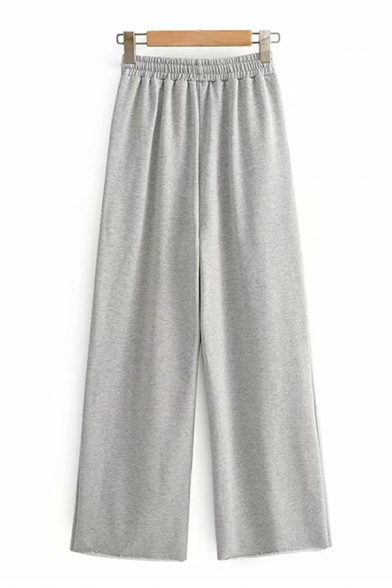 Leisure Girls Gray Drawstring Waist Ripped Long Length Wide-leg Sweatpants