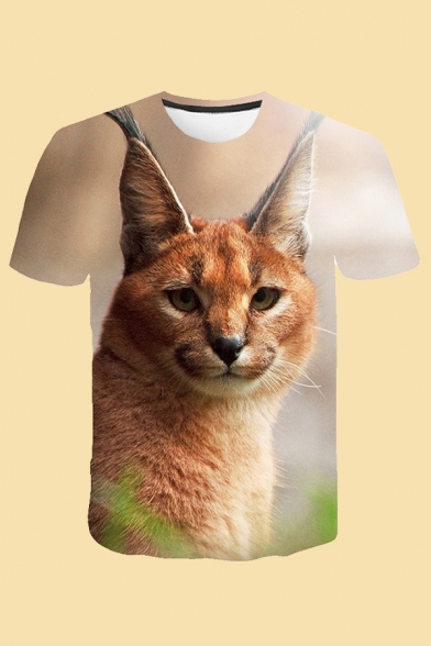 Lovely Mens Tee Top Cat 3D Pattern Round Neck Short Sleeve Regular Fitted Tee Top