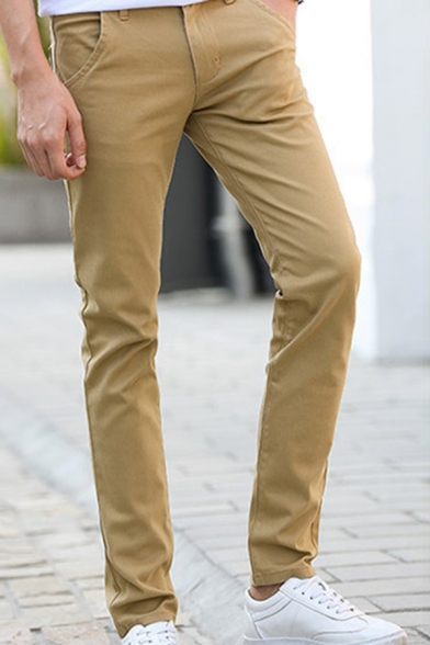 Men's Trendy Basic Simple Plain Slim Fitted Cotton Business Dress Pants