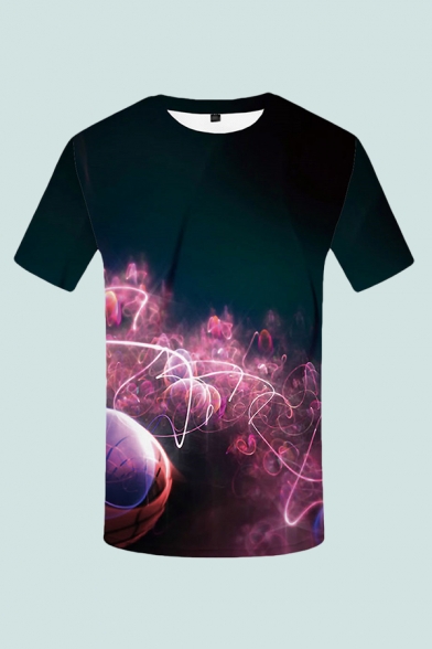 Mens 3D T-Shirt Fashionable Abstract Line Ball Printed Crew Neck Short Sleeve Slim Fitted T-Shirt