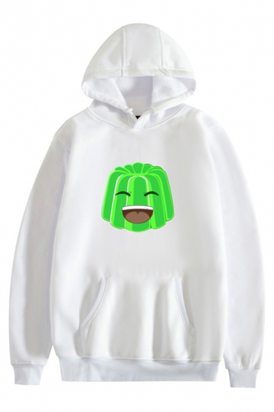 Mens Fashion Hoodie Cartoon Jelly Smiling Face Pattern Drawstring Loose Fitted Long-sleeved Hooded Sweatshirt with Pocket