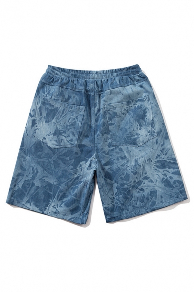 Stylish Mens Shorts Tie Dye Pattern Letter Embroidery Mid Rise Pocket Drawstring Relaxed Fitted Shorts