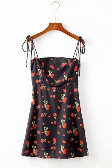 Trendy Cherry Print Spaghetti Straps Mini Summer Cami Dress