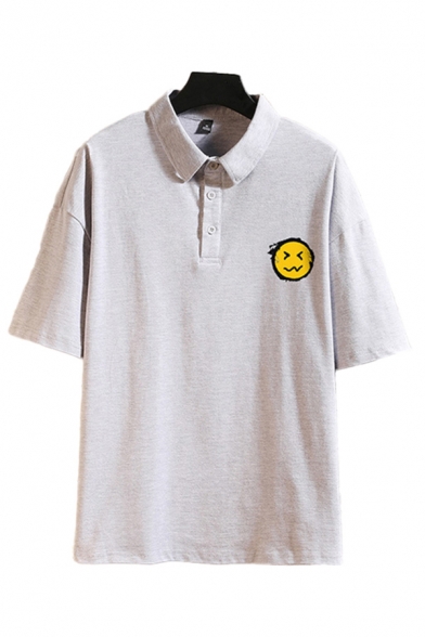 Trendy Polo Shirt Funny Face Printed Short-sleeved Classic Fit Polo Shirt for Men