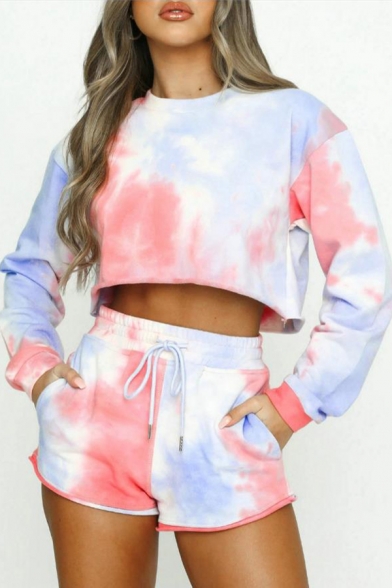 Colorful Tie Dye Print Long Sleeve Top and Shorts Two Pieces Tracksuit