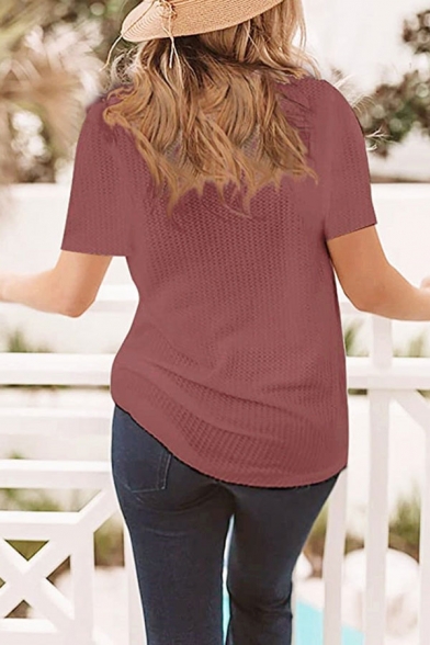 Fashion Girls Solid Color Twist Knot Front Short Sleeve Crew Neck Relaxed T-Shirt