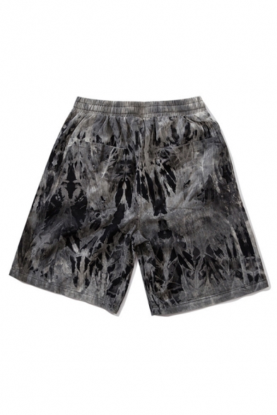 Holiday Shorts Abstract Tie Dye Pattern Pocket Drawstring Mid Rise Loose Fitted Shorts for Men