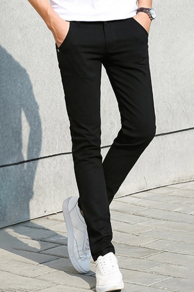 Men's Trendy Basic Simple Plain Slim Fitted Cotton Business Dress Pants