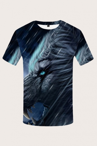 Mens 3D T-Shirt Casual Wolf Pattern Slim Fit Short Sleeve Round Neck T-Shirt