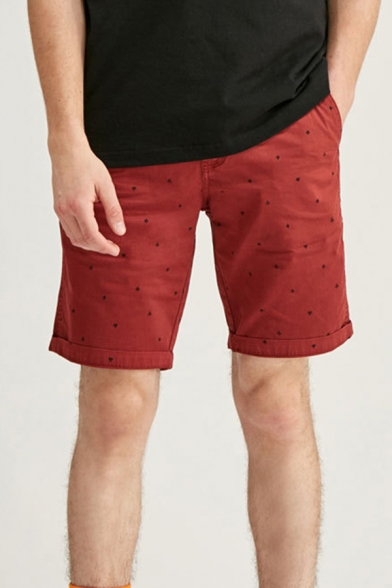 Mens Chinos Shorts Simple Four Suits of Cards Printed Knee-Length Zipper Fly Regular Fitted Chinos Shorts