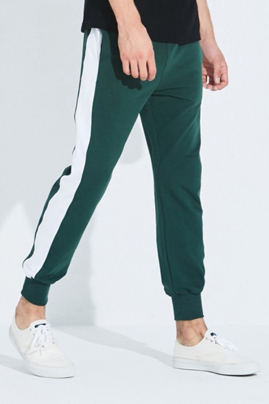 Chic Jogger Pants Tape Pocket Drawstring Cuffed Mid Rise Regular Fit Ankle Length Jogger Pants for Men